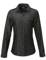 Ladies` Jeans Stitch Denim Shirt Black Denim (ca. Pantone 433)