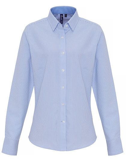 Ladies Cotton Rich Oxford Stripes Shirt White / Oxford Blue (ca. Pantone 7453)