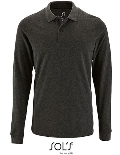 Men`s Long-Sleeve Piqué Polo Shirt Perfect Charcoal Melange