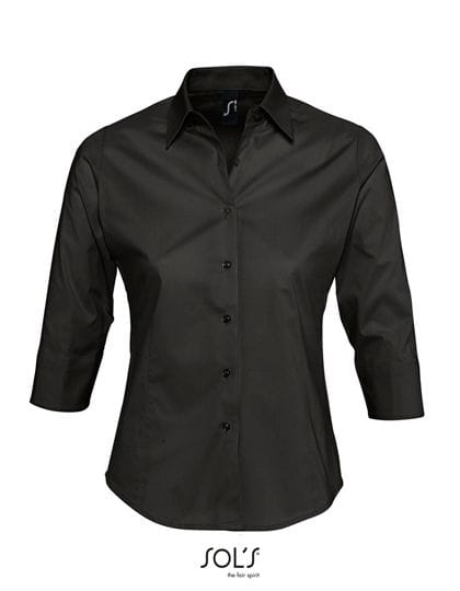 Ladies` Stretch-3/4-Sleeve Blouse Effect Black