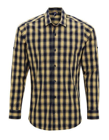 Men`s Mulligan Check Cotton Long Sleeve Shirt Camel (ca. Pantone 132) / Navy