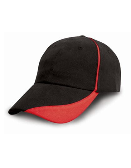 Heavy Brushed Cotton Cap with Scallop Peak and Contrast Trim Black / Red