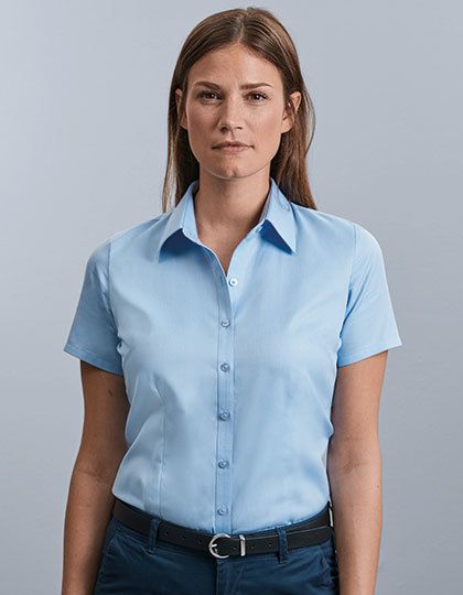 Ladies` Short Sleeve Tailored Herringbone Shirt