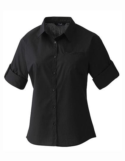 Ladies` Roll-Sleeve´ Poplin-Bluse Black