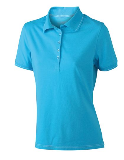 Ladies` Elastic Polo Aqua / White