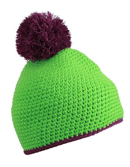 Pompon Hat with Contrast Stripe