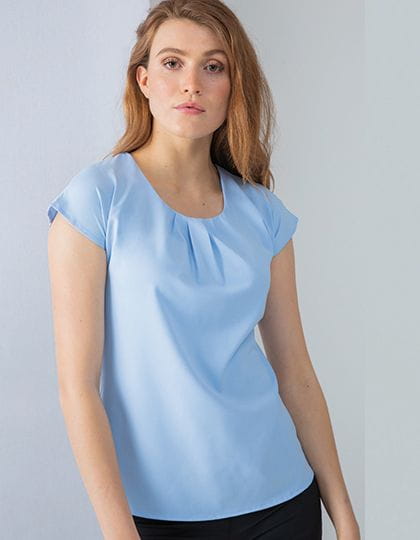 Ladies` Pleat Front Short Sleeve Blouse