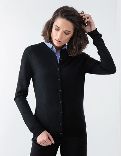 Ladies` Cashmere Touch Acrylic Crew Neck Cardigan