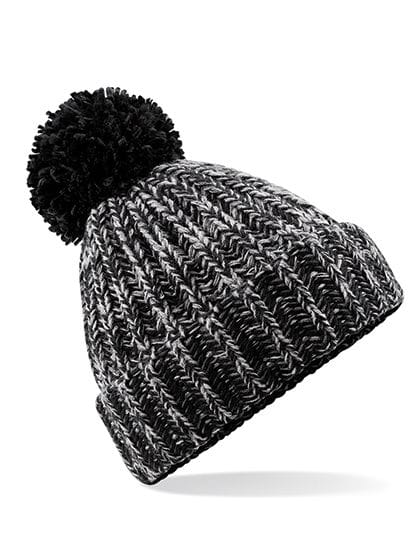 Twist-Knit Pom Pom Beanie Black Twist