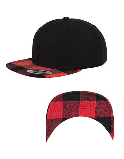 Checked Flanell Peak Snapback Cap Black / Red