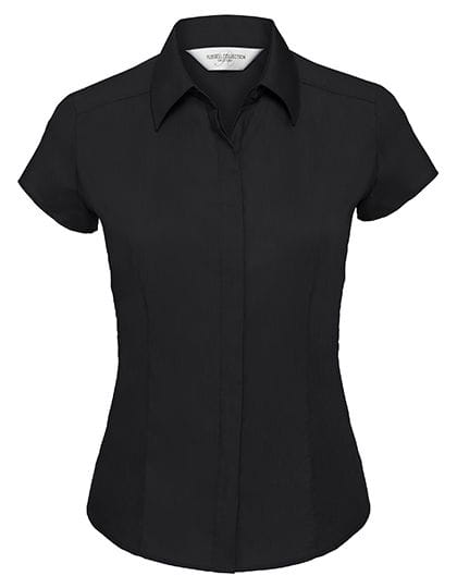 Ladies` Cap Sleeve Fitted Polycotton Poplin Shirt Black