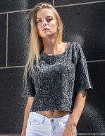 Ladies` Acid Washed Cropped Tee