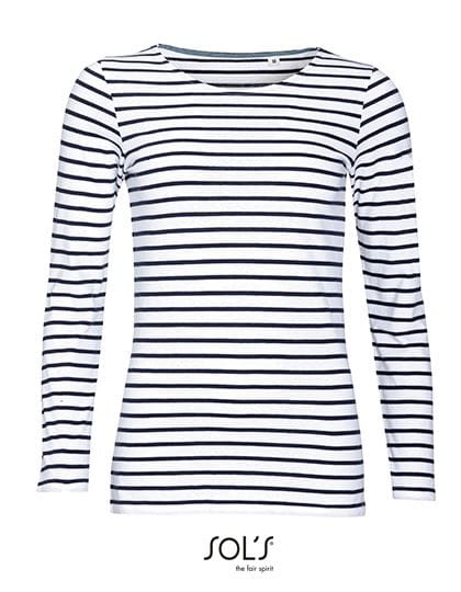 Women`s Long Sleeve Striped T-Shirt Marine White / Navy