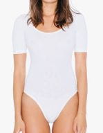 Women`s Jersey Short Sleeve Double U-Neck Bodysuit White