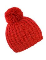 Knitted Flute Pom Pom Hat Red