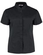 Women`s Tailored Fit Bar Shirt Mandarin Collar Short Sleeve Black
