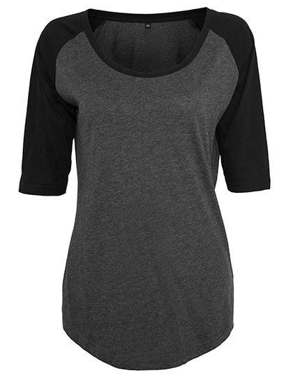 Ladies` 3/4 Contrast Raglan Tee Charcoal (Heather) / Black