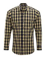 Men`s Mulligan Check Cotton Long Sleeve Shirt Camel (ca. Pantone 132) / Navy