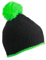 Pompon Hat with Contrast Stripe Black / Neon Green