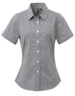 Ladies` Microcheck (Gingham) Short Sleeve Cotton Shirt Black / White
