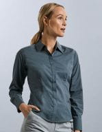 Ladies` Long Sleeve Fitted Polycotton Poplin Shirt