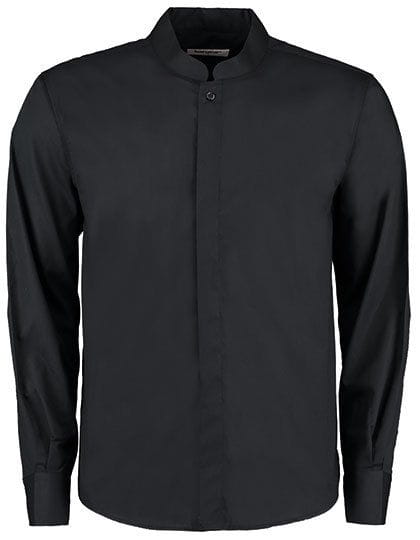 Men`s Tailored Fit Bar Shirt Mandarin Collar Long Sleeve Black