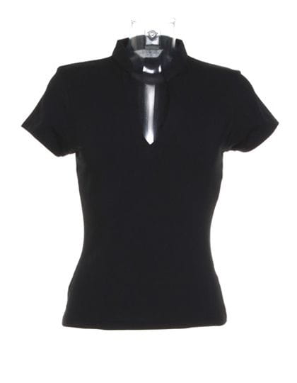 Regular Fit Corporate Top V Neck Mandarin Collar Black