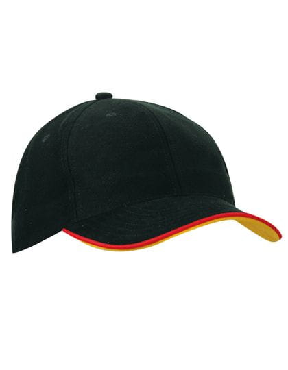 6 Panel Double Sandwich Cap Black / Red / Gold Yellow