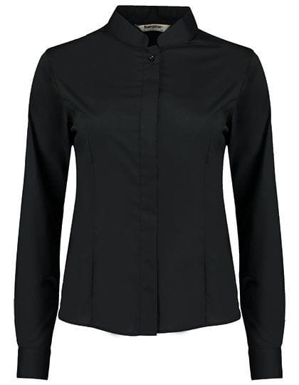 Women`s Tailored Fit Bar Shirt Mandarin Collar Long Sleeve Black