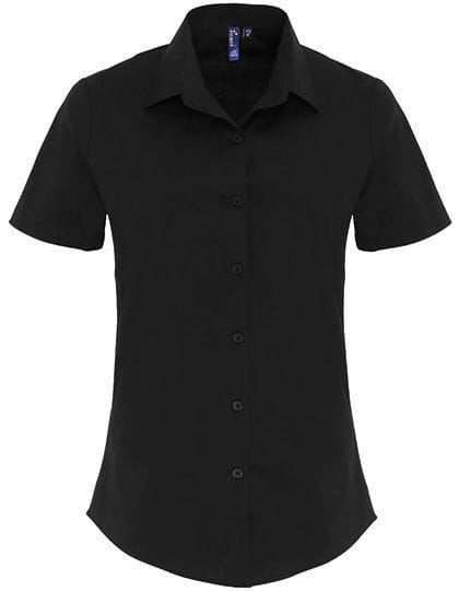 Ladies Stretch Fit Poplin Short Sleeve Cotton Shirt Black